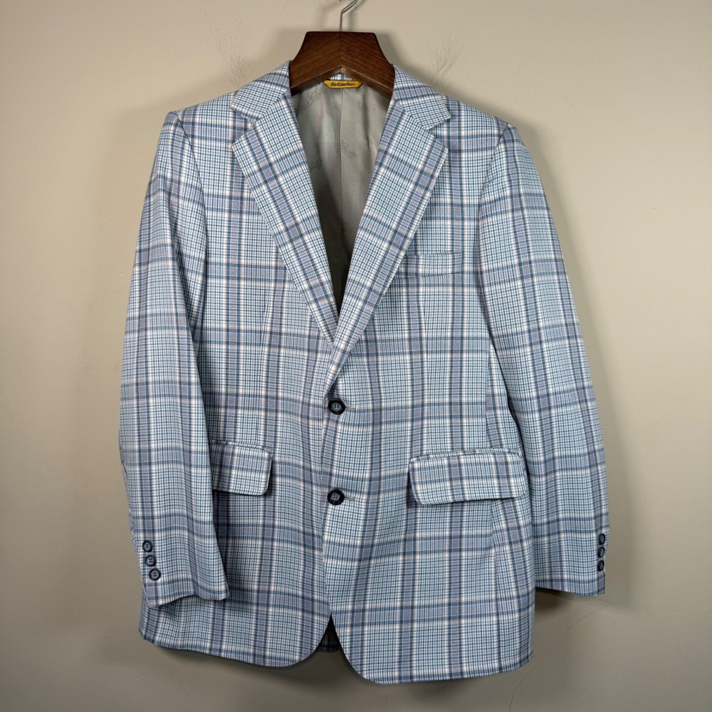 Vtg 1960's Angelo Corilli Blue Glen Check Pattern Blazer Size?